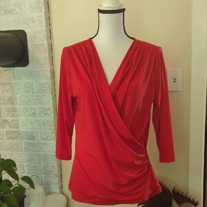 Elegant Red Women's Faux Wrap Top